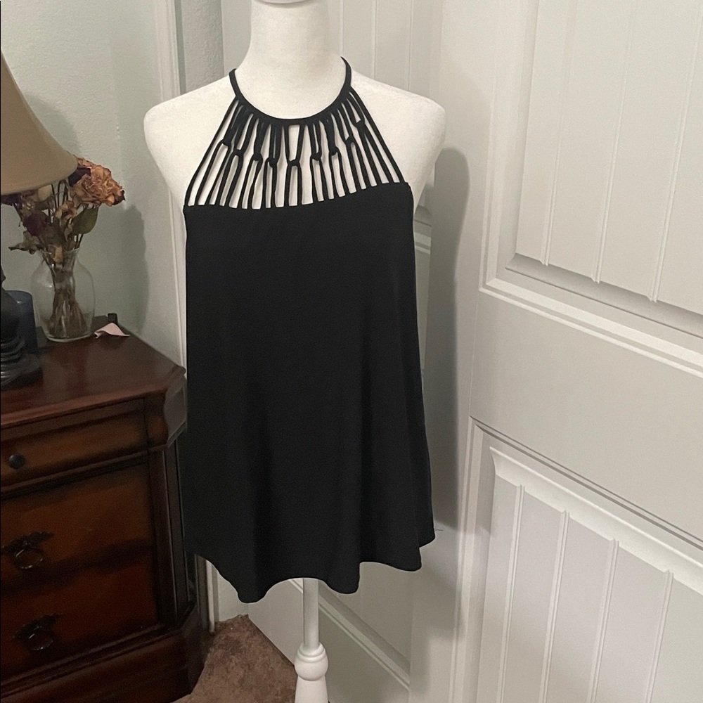Black Asymmetrical Cut Out Tank Top